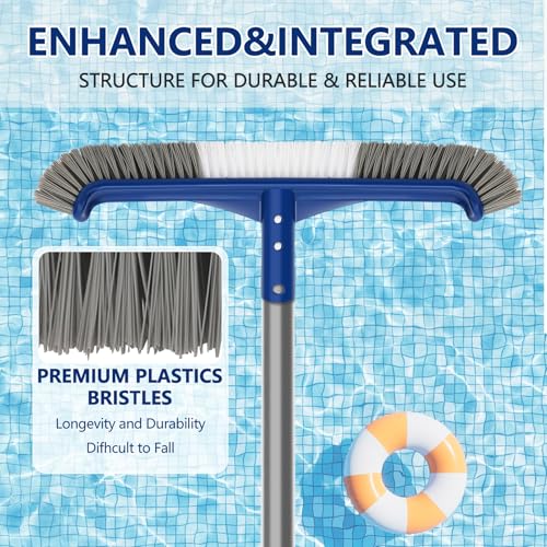 Banax Pool Brush Head, 17.5" Swimming Pool Brush for Cleaning Pool Walls, Curved Edge Heavy Duty Head Designed for Cleans Walls, Premium Nylon Brush with EZ Clip - color: Two-in-one Brush