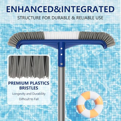 Banax Pool Brush Head, 17.5" Swimming Pool Brush for Cleaning Pool Walls, Curved Edge Heavy Duty Head Designed for Cleans Walls, Premium Nylon Brush with EZ Clip - color: Two-in-one Brush