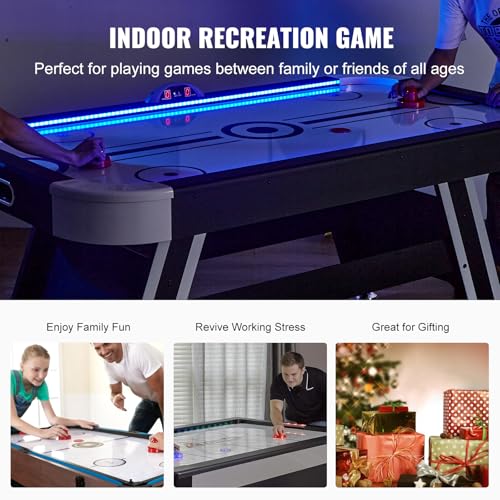 Happybuy 72" Air-Powered Hockey Table, Indoor LED Hockey Game with Electronic Score System, Includes 2 Pucks and 2 Pushers, Arcade Set for Kids and Adults, Ideal for Game Room