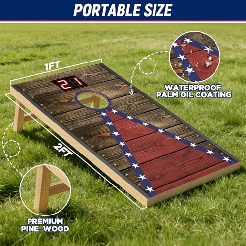 Electronic Cornhole Board Set (2x1ft) - Automatic Scoring Corn Hole Game for Adults & Kids - Infrared Sensing Wood Set with 8 Bags & Carry Case for Backyard, Party & Tailgates