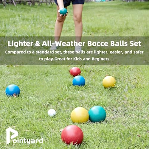 84mm Bocce Ball Set, Outdoor Games for Adults and Family, Backyard Ball Set with 8 PE Bocce Balls & 1 Pallino & Carry Bag & Measuring Tape for Teens Beginners - size: 84mm
