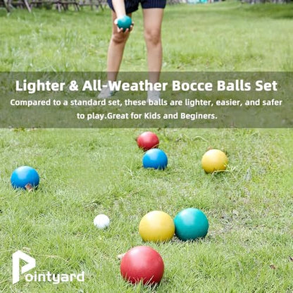 84mm Bocce Ball Set, Outdoor Games for Adults and Family, Backyard Ball Set with 8 PE Bocce Balls & 1 Pallino & Carry Bag & Measuring Tape for Teens Beginners - size: 84mm