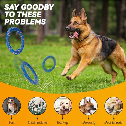 FUSOTO Dog Ring Toy, Indestructible Flying Discs for Throwing Catching, Water Floating Dog Training Ring for Medium Large Breeds (Blue - φ9 inches) - color: Blue - φ9 inches