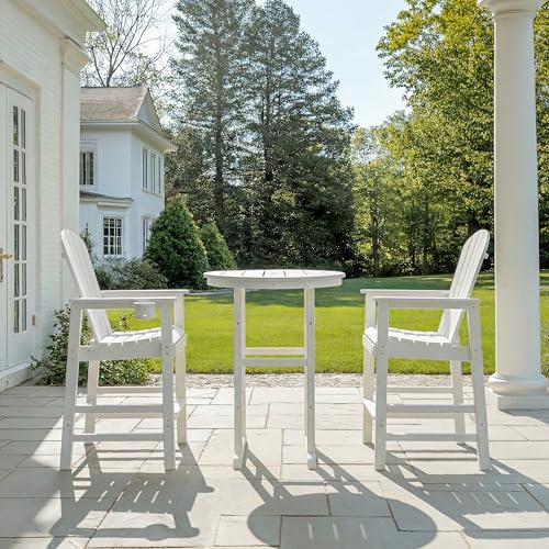 Patio Bar Tables Set of 3, HDPE Outdoor High Top Table and Chairs Set Height Table Chairs Adirondack Bar Set for Garden, Backyard, Yard, Pool, Balcony, White - color: Ø31.1" Bar Set of 3, White