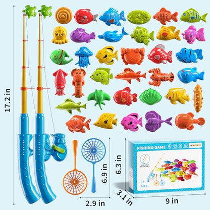 Magnetic Fishing Game Toys for Kids Toddlers 3-5 4-8, Water Table Bathtub Toys with Pole Rod Net & Fish, Water Bath Pool Outdoor Fishing Toys for Kids Toddlers Baby Boys Girls Age 3 4 5 6 7 8 Year Old - style: 2 rods 2 nets 35 fish