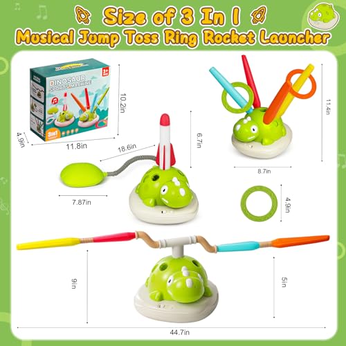 3 in 1 Musical Jump, Toss Ring Game and Stomping Launch Rocket with Storage Bag, Remote Control Outdoor Toys for Kids 3-6 Exercise Jump Gross Motor for Toddlers Indoor/Yard Game Gift for Boys Girl 4-8