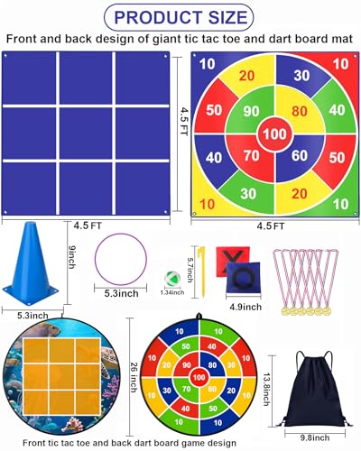 Outdoor Giant Tic Tac Toe Yard Games Double-Sided with Bean Bag Toss Mat, 26" Dart Board with Sticky Balls, Soft Plastic Cones Ring Toss Game for Kids Adults Family Indoor Outside Carnival Lawn Games - size: TG-8