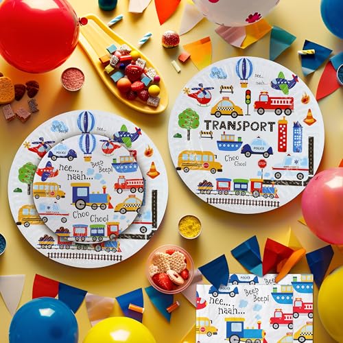 Transportation Party Supplies - Theme Birthday Party Tableware Set with Plates, Napkins, and Forks - style: Transportation