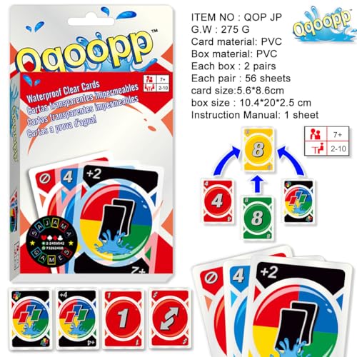 Waterproof Clear Plastic Card Game Full Deck, Family Party Card Game for 2-10 Players, Outdoor Travel Pool Beach