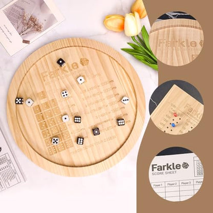 Farkle Dice Tray,Farkle Classic Dice Game with Tray,2 Sets of 6 Pearl Dice,2 Sets of 6''Wooden Scoreboard, 12 Scoring Sticks,1 Instruction Manual, 50 PCS Score Sheets,The Classic Family Game