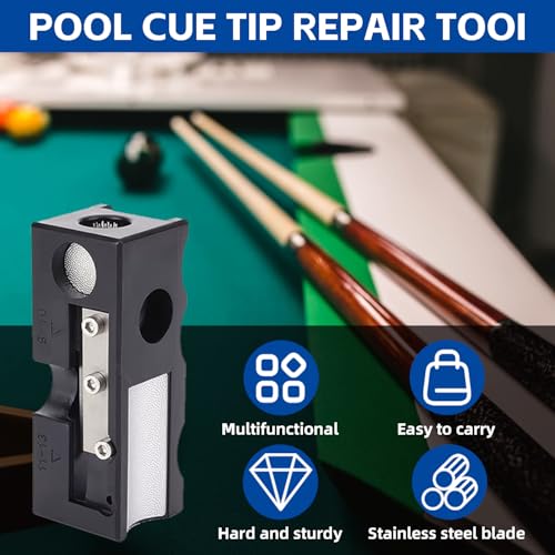11-in-1 Pool Cue Tips Replacement Kit, Billiards Pool Cue Tip Shaper, Portable Pool Table Accessories for Pool Cue Tip Replacement and Shaping, Pool Cue Tip Repair Kit for Billiard Enthusiasts