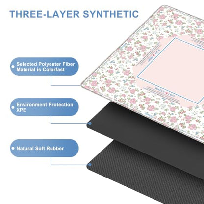 American Floral Mahjong Mat 33"x33", Large Non-Slip Noise Reducing Table Cover, HD Fade-Resistant Printed Mat with Beginner Game Rules & Carry Bag, Square Mat for Poker, Board, Card & All Tile Games - color: Pink-3