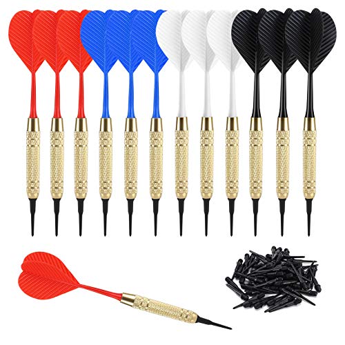Accmor 12 Pcs Soft Tip Darts, 18g Plastic Tip Darts Set, Attach Extra 100 Black 2BA Replacement Tips, Soft Tip Darts for Electronic/Plastic Dartboard