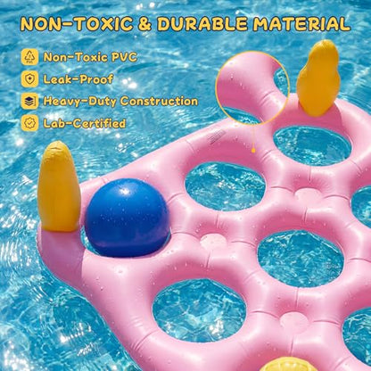 ECHTPower Tic-Tac-Toe Pool Toys Games - 2-in-1 Giant Inflatable Pool Floats with Ring Toss Set and 10 Balls, Fun Summer Party Water Beach Float Pool Game for Adults Teens Kids (Green) - color: Pink