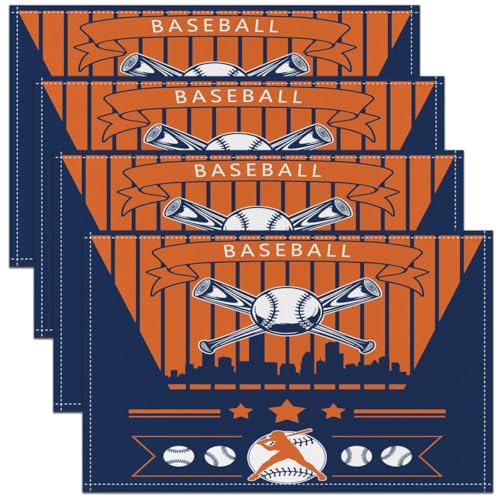 Erosebridal Baseball Placemats Houston Table Mats,Baseball City Place Mat Sports Game Oil Proof,Indoor Outdoor Decor - color: Navy Orange, Houston