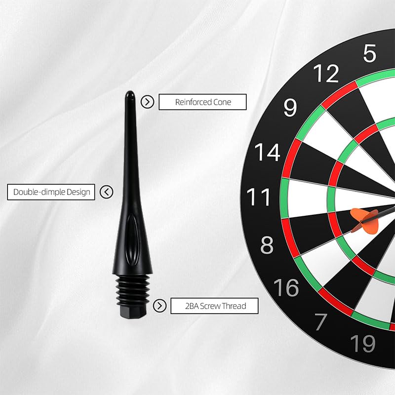 300 Pack 2BA Thread Soft Dart Tips - Premium Plastic Replacement Dart Points, Essential Dart Accessories Set for Soft Tip Darts (Black)