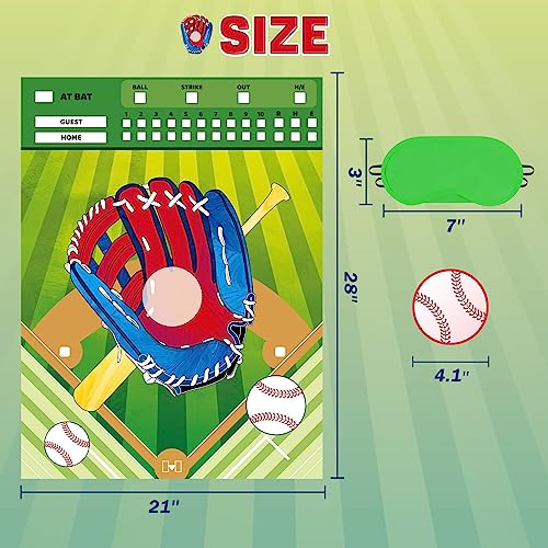 WERNNSAI Pin The Baseball on The Glove Game - Sport Birthday Party Decorations Baseball Party Games Poster with 24 Pcs Stickers for Kids Boys Family Birthday Carnival Supplies - style: Baseball