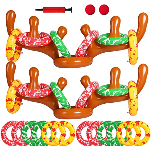 MGparty Christmas Inflatable Reindeer Antler Toss Games Xmas Ring Toss Game for Kids Teens Adults Indoor Outdoor Family Holiday Party Gifts - color: Brown-2 Pack