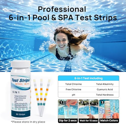 Consciot Pool Cleaning Kit, incl. Rake Net, Brush, Pole, Dispenser & Test Strip | Swimming pool maintenance set; Pool opening kit for medium aboveground & in-ground pool, SPA, pond, fountain; Easy to store - size: 5PCS