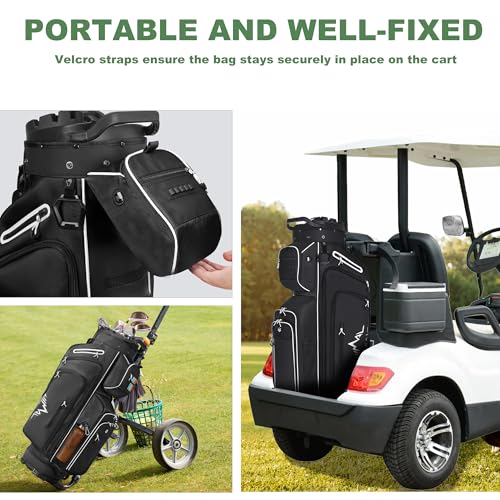 uniHimal T-Lock Golf Cart Bag with Quiet 14-Way Full-Length Divider Top | Golf Bag for Men with Magnetic Pocket, Cooler Pocket, Handle and Rain Cover - color: Black