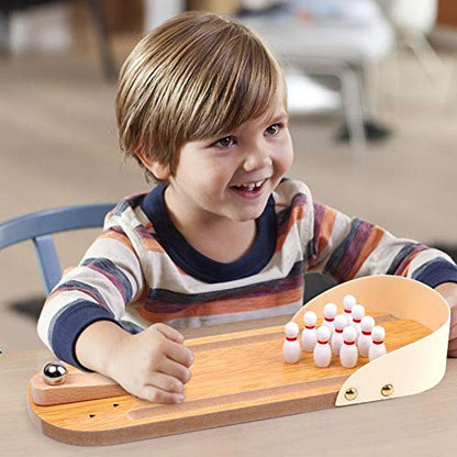 MorTime Mini Wooden Desktop Bowling Game Toy, Classic Desk Ball for Kids