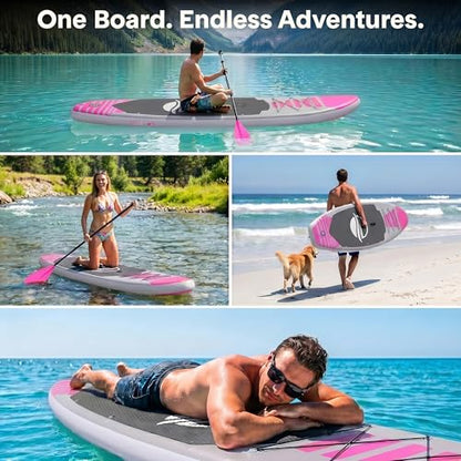 SereneLife 10’6” Inflatable Stand Up Paddle Board with Premium SUP Accessories - 32” Wide Stable Design with Non-Slip EVA Deck Pad, for Youth and Adults, 350 lbs. Capacity - color: Pink