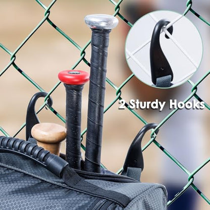 Rolling Baseball Bag With Wheels, Seperate Shoe Compartment and Fence Hook - Large Softball Bag for T-Ball - Team Equipment Duffle Bag - Catcher Gear Bag for Boys 8-12, Youth, Adults - color: Grey