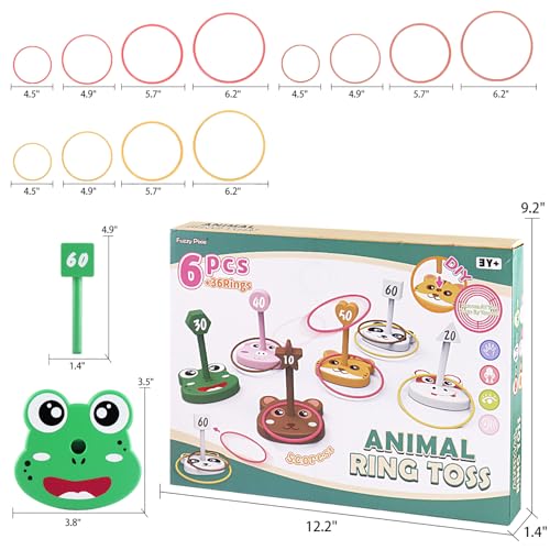 Animal Ring Toss Game Toy Set for Kids, 6 Targets Stands & 36 Rings Combo, Indoor Outdoor Party Yard Family Adults Activity, Holiday Present Birthday Gift for Toddlers Boys Girls Child Ages 3+