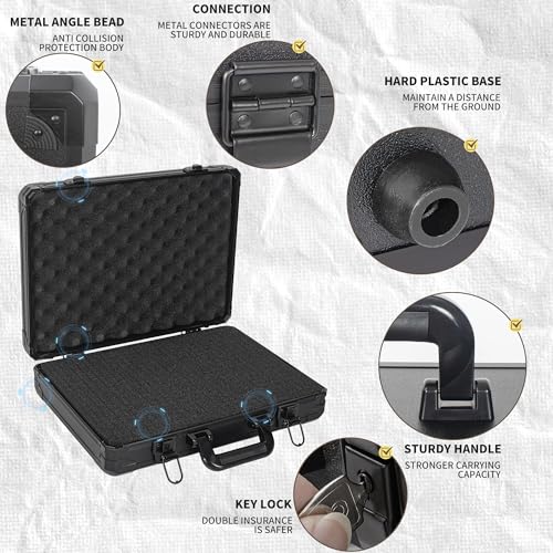 17 InchCarrying Case With Customizable Pre-Diced Foam, Aluminum Case, Aluminum Alloy Sturdy Build, Storage Case for Microphone, Equipment, Camera, Tools, Recorder, etc - size: 17.1x12.6x4.3 Inch