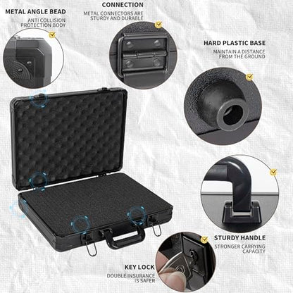 17 InchCarrying Case With Customizable Pre-Diced Foam, Aluminum Case, Aluminum Alloy Sturdy Build, Storage Case for Microphone, Equipment, Camera, Tools, Recorder, etc - size: 17.1x12.6x4.3 Inch