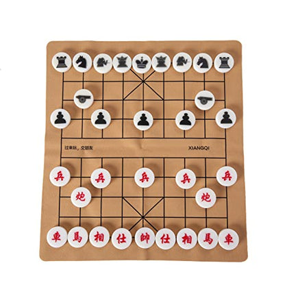 Xiangqi Portable Chinese Chess Board Game Set, 15-inch Beige Chess Board with Black Sling Bag Carrying Case, Family Games for All Ages (XQ-1001)