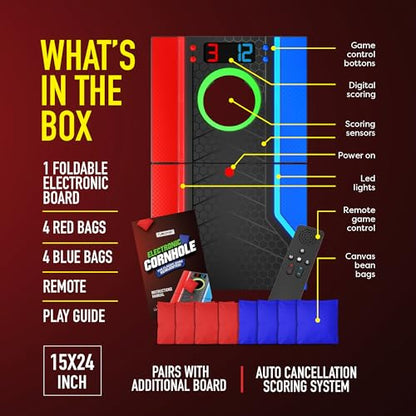 Electronic Cornhole Board Set, Auto Scoring, 1 Corn Hole Board, 1 Remote & 8 Bean Bags, Outdoor & Camping Games Gift Ideas, Birthday Gifts for Kids Teens Adults Boys Girls, 8-12 Year Old Boy Gifts