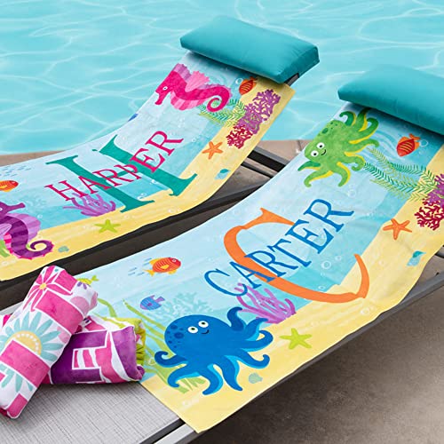 Let's Make Memories Personalized Kids Beach Towel - Custom Pool Towel - Monogram & Name with Fun Beach Designs - Soft Cotton/Poly Blend - 70"x35" - Oversized - Crab - color: Name + Initial - Crab, size: Oversized