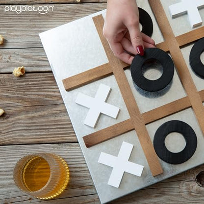 Play Platoon Wall Mounted Giant 4-in-a-Row & Magnetic Tic Tac Toe - Large Wood & Metal Games for Game Room, Bar, Basement, or Playroom Decor - Rustic & Engaging Fun for All Ages