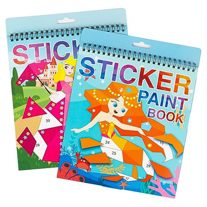 AEAHALY 2 Pack Paint by Sticker Kids Crafts for Kids Ages 4-8 Sticker by Number for Boys and Girls Birthday Gifts Party Favor, Travel Activity Book Set for Learning (Princess+Mermaid) - style: Style4-2PCS