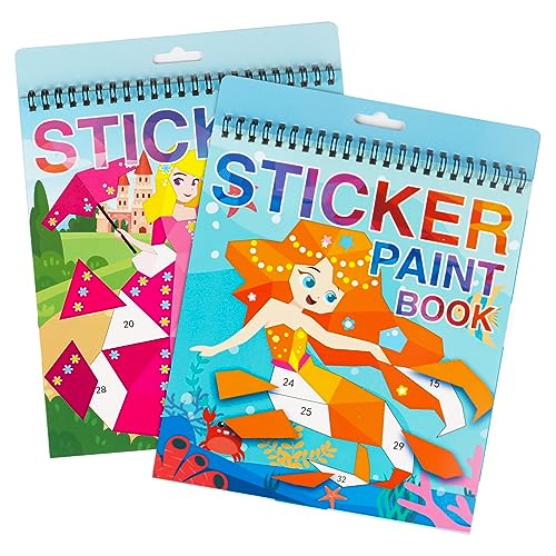 AEAHALY 2 Pack Paint by Sticker Kids Crafts for Kids Ages 4-8 Sticker by Number for Boys and Girls Birthday Gifts Party Favor, Travel Activity Book Set for Learning (Princess+Mermaid) - style: Style4-2PCS
