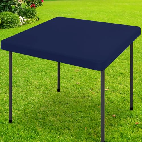Smiry Square Picnic Table Cloth, Waterproof Elastic Fitted Tablecloths for 3 Foot Tables, Washable Polyester Table Cover for Camping, Indoor and Outdoor (Navy, 34"x34") - color: Navy, size: 34" X 34" (Square)