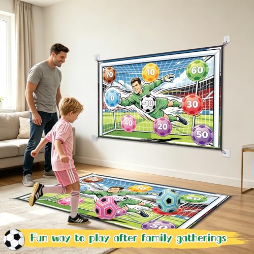 Sticky Soccer Ball Game Set for Kids, Indoor Outdoor Toss Soccer Goal Toy with Blindfold, Target Soccer Game for Backyard Family Play Fun Sports Birthday Party Favors Gifts for Boys Girls Ages 3-8