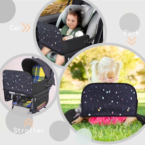 MENZOKE Kids Travel Tray, Road Trip Activities for Kids with Dry Erase Board & Cooler Cup Holder, Toddler Car Activities with No-Drop iPad Holder Stand, Roadtrip Essentials for Toddlers, Black - color: Black Astronaut