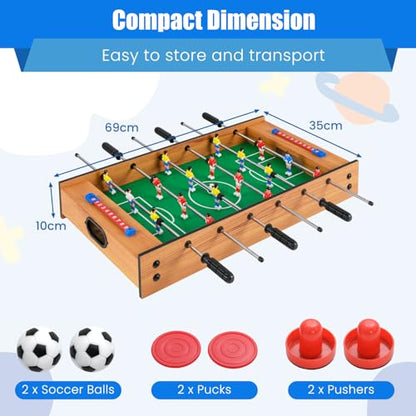 Giantex Multi Game Table, 2 in 1 Combo Mini Game Tables Top w/Soccer, Slide Hockey, Wood Foosball Game Table Top w/Footballs, Perfect for Game Rooms, Arcades, Bars, Parties, Family Night
