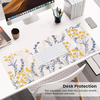 ALOANES Waterproof Mouse Pad with Durable Stitched Edge, Gaming Keyboard, Non-Slip Rubber Base, Extended Desk pad for Gamer, Office& Home, Yellow Flower Mousepad Large(27.6" x11.8"x0.12") - color: 03- Yellow Flower, size: Large(27.6" x 11.8")