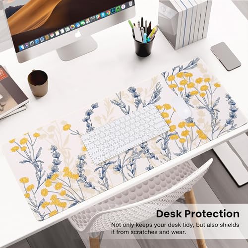 ALOANES Waterproof Mouse Pad with Durable Stitched Edge, Gaming Keyboard, Non-Slip Rubber Base, Extended Desk pad for Gamer, Office& Home, Yellow Flower Mousepad XL(31.50"x11.81"x0.12") - color: 03- Yellow Flower, size: XL(31.5" x 11.8")