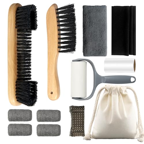 LAKINGO Pool Table Brush Set for Felt, 12 Kit Billiard Table Cleaning Accessories with 2 Wood Brush, 4 Ferrule Polish Cloths, Cue Shaft Cleaner Cloth, Sticky Lint Roller, Storage Bag - color: 12 Kit - Natural