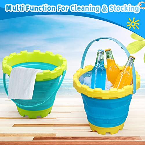 Jumbo Sand Beach Bucket Toys for Kids, Large Fodable Bucket with Mesh Bag, Silicon Travel Collasible Pail Toys For Sand Snow Fun, Sanbox Toy Garden Tools Perfect for Beach Snow Backyard Gifts 3 PACK - style: Fang