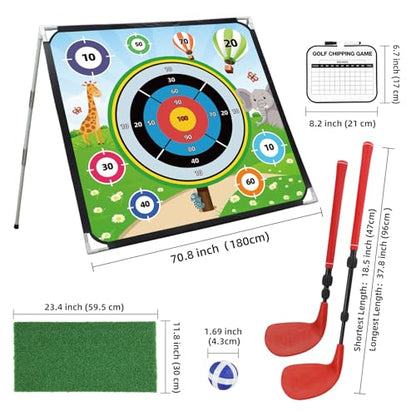 Roykaw Battle Golf Chipping Game with Turf Mat,Golf Clubs,Scoreboard,Golf Course/Cartoon Game Set for Fun Chipping Practice, 70.8 x 70.8 Inches,Reinforced Adjustable Stand, Easy to Carry & Storage - style: Cartoon
