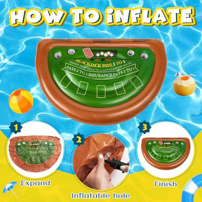 Cunhill Floating Game Table for Pool, 60" x 40" Inflatable Blackjack Game Table Raft with 4 Cup Holders Floating Tray for Adults Swimming Pool Outdoor Summer Beach Party