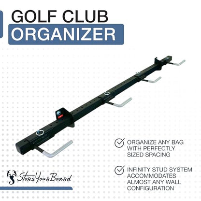StoreYourBoard BLAT 4 Golf Bag Wall Mount | Home & Garage Storage Hooks | Golf Bag Holder | Heavy-Duty Wall Mount Organizer for Golf Bags & Accessories - style: 4 Bags