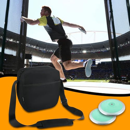 Cosmos Discus Carrier Bag Discus Shoulder Bag with Adjustable Strap, Track and Field Discus Throw Carry Case Portable Discus Storage Bag with Zipper Pocket for Storing 2 Discuses, Discus Not Included