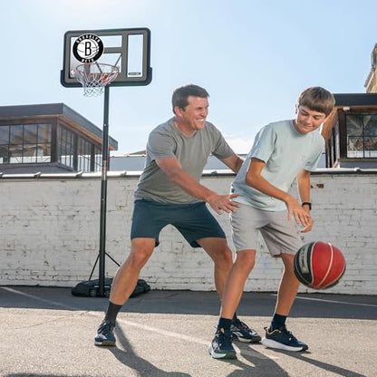 Lifetime NBA Brooklyn Nets Portable Basketball Hoop, Adjustable Height 7.5-10 Ft, 44 Inch Shatterproof Fusion Backboard, Base with Wheels - color: Brooklyn Nets