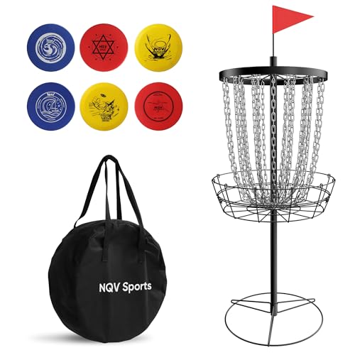 NQV PRO Disc Golf Basket,Heavy Duty 24 Chain Portable Target with Transit Bag, Outdoor/Indoor - size: 52in-Black